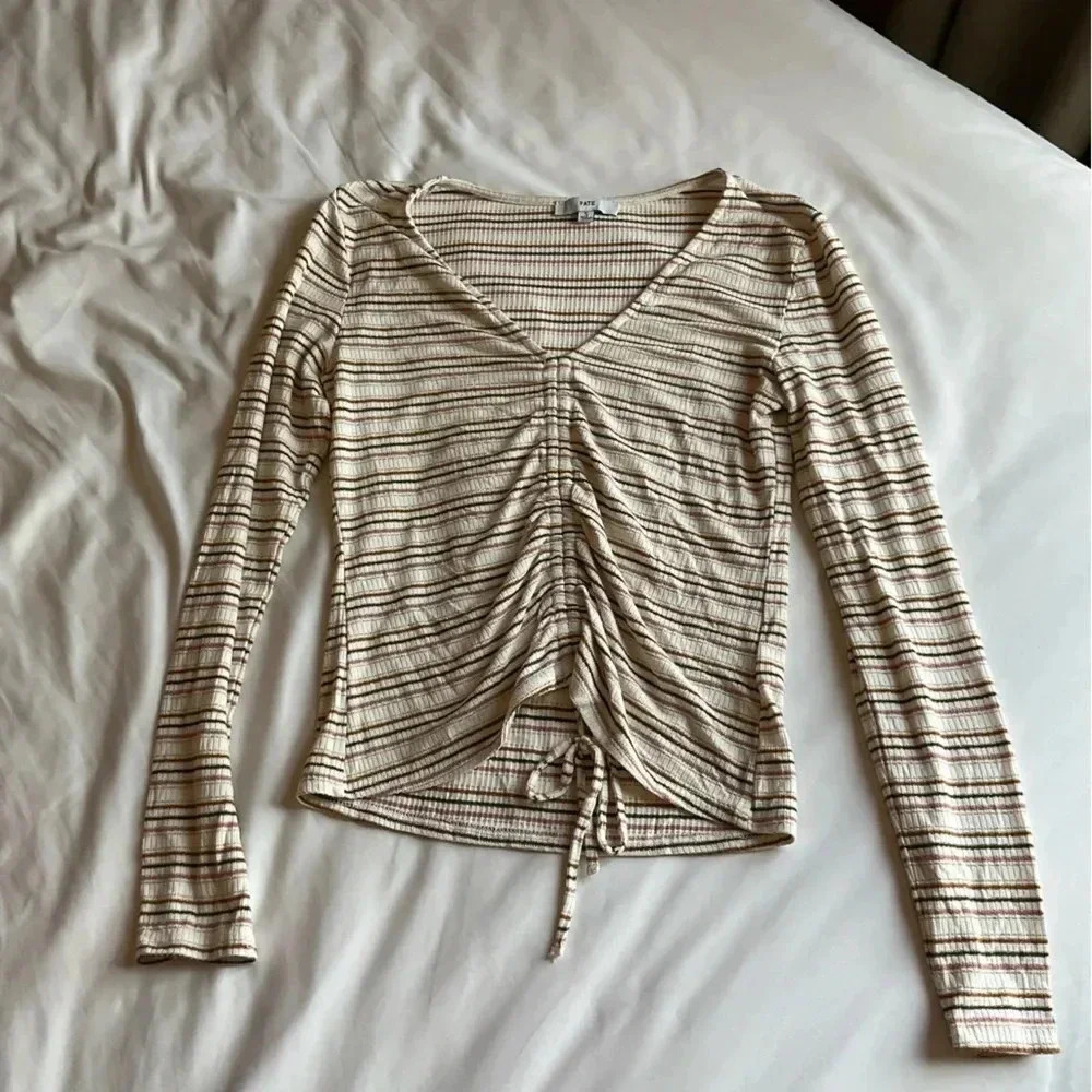 Fate by Anthropologie Striped Ruched Top 90% Cotton Size Small